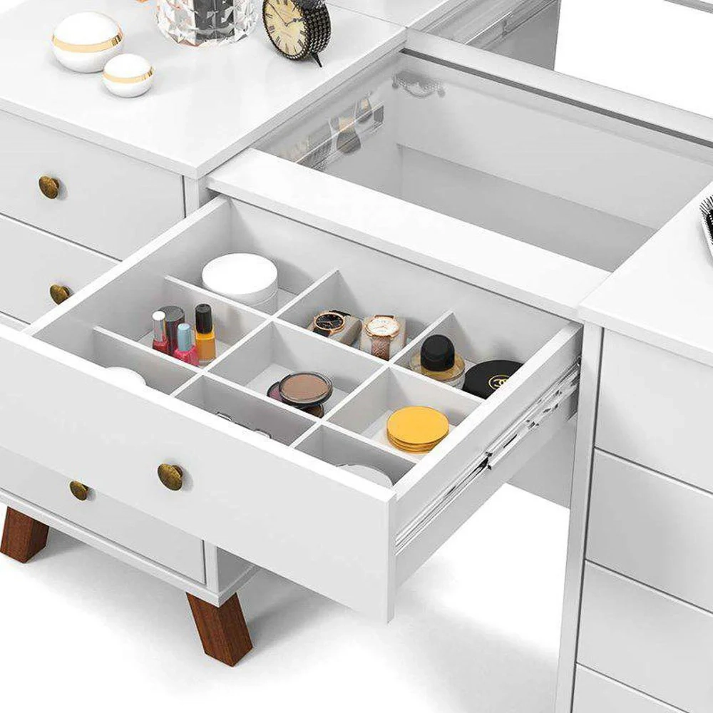 Penteadeira Camarim Com Espelho 9 Gavetas Mila Branco - Móveis Luapa