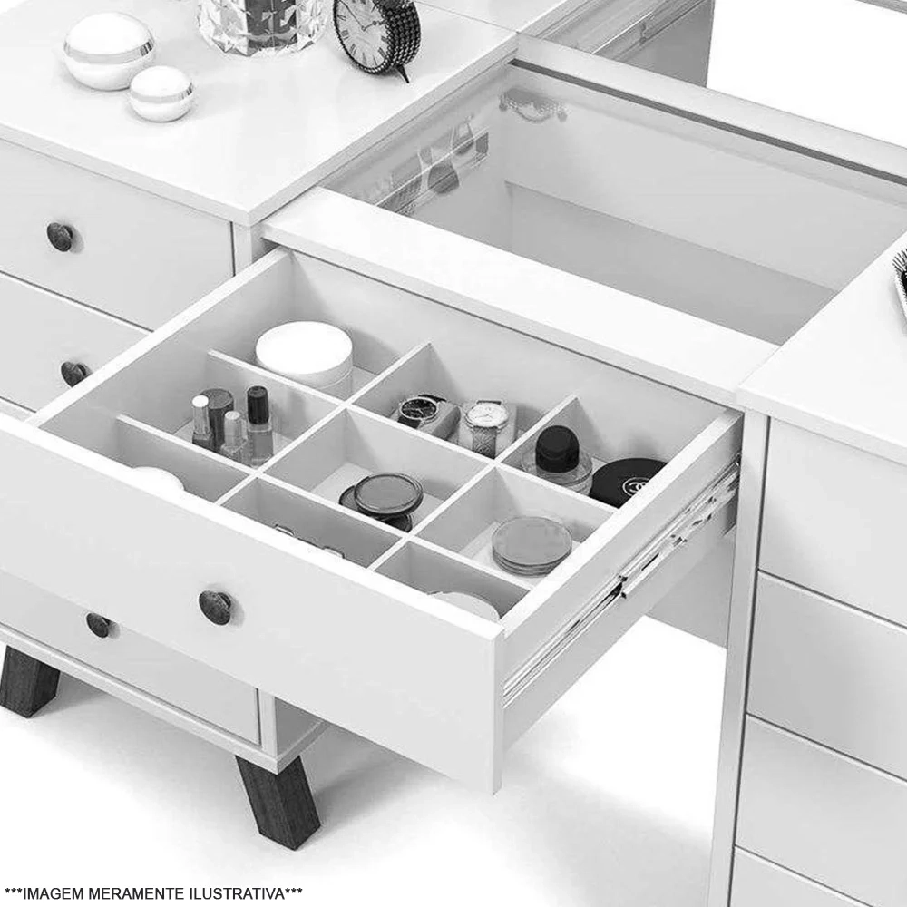 Penteadeira Camarim Com Espelho 9 Gavetas Mila Malbec/Off White - Móveis Luapa