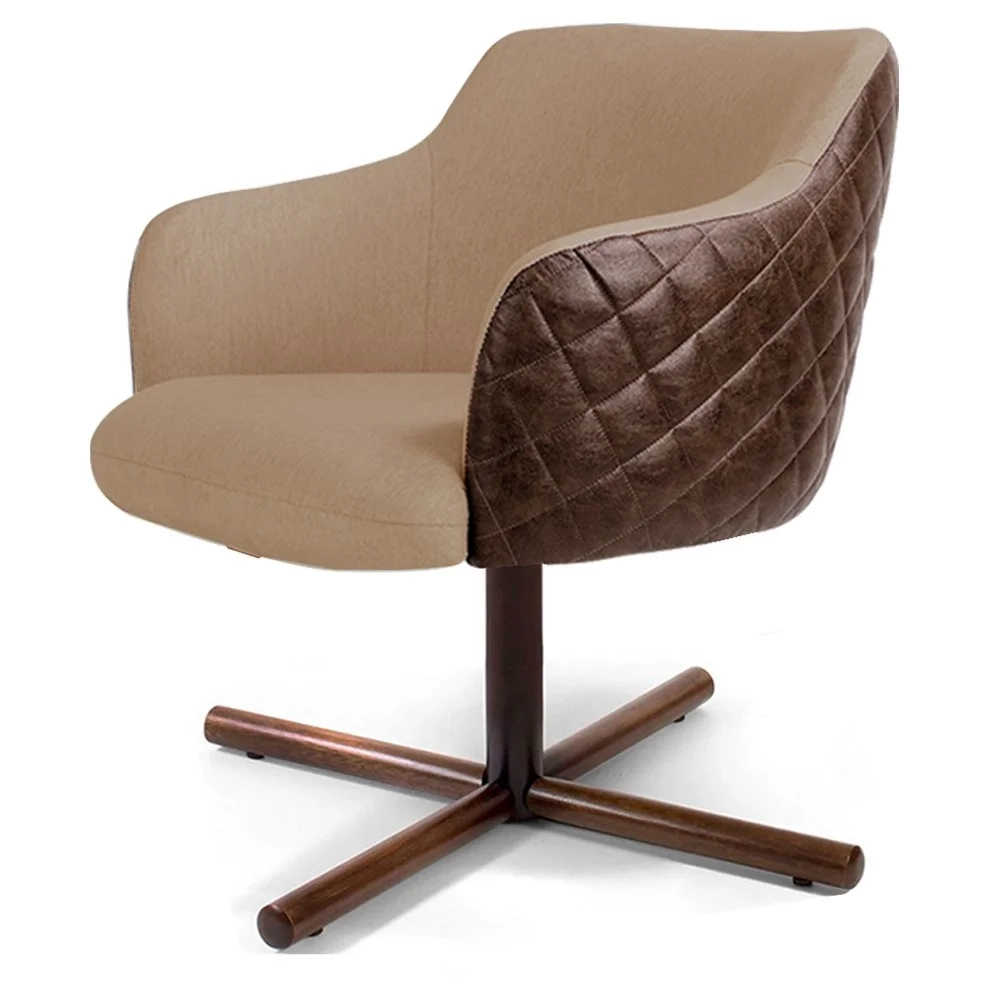 Poltrona Jade Base Xis Giratória Corano B-10 Linho Bege - Domi