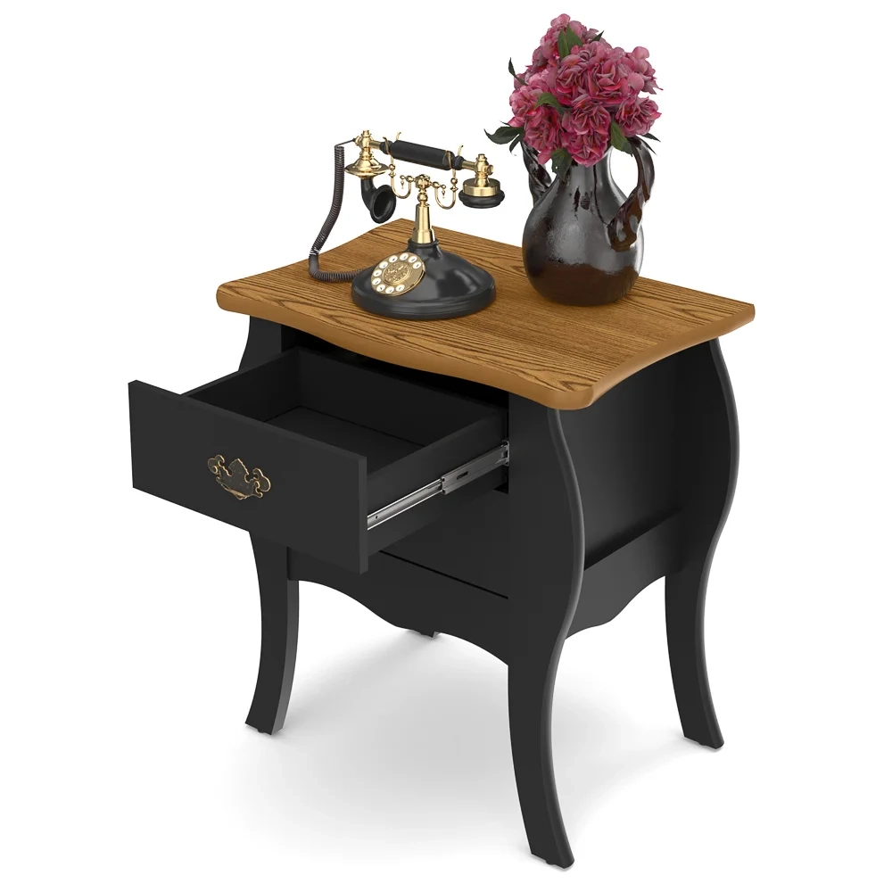 Mesa de Cabeceira 2 Gavetas Bombe Premier Preto/Cumarú - Patrimar