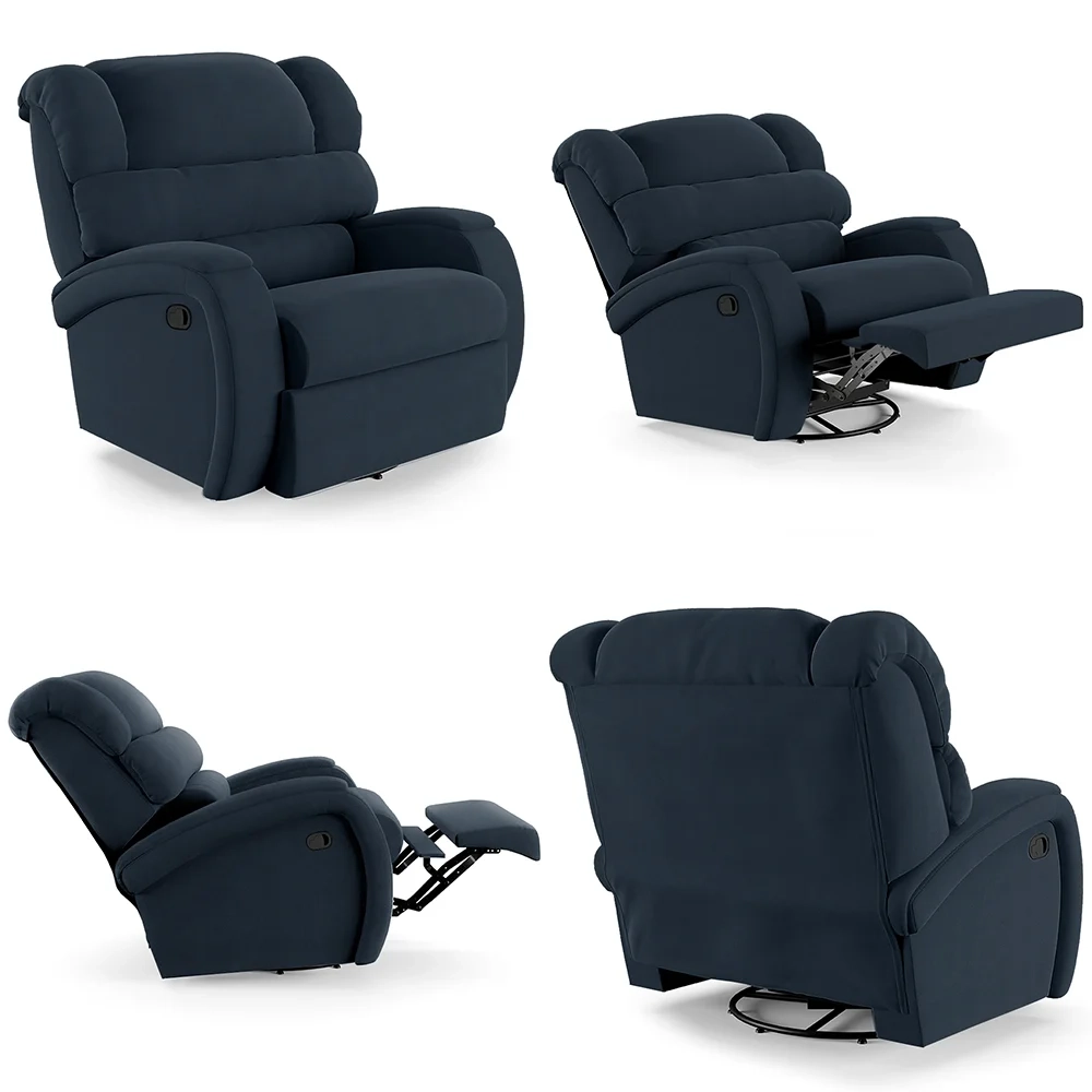 Poltrona do Papai Reclinável Kalie Glider Giratória FH9 Veludo Azul - Mpozenato