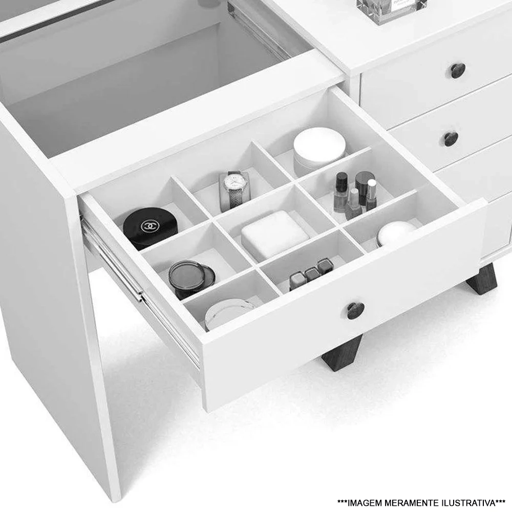 Penteadeira Camarim Com Espelho 5 Gavetas Luna Rosê - Móveis Luapa