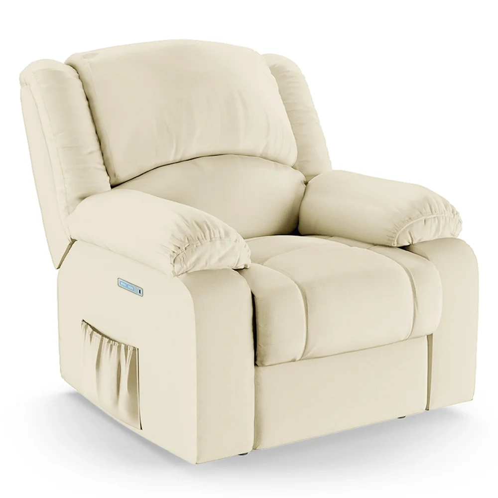 Poltrona do Papai Reclinável Pietra Elétrica LED Massagem FH9 PU Bege - Mpozenato