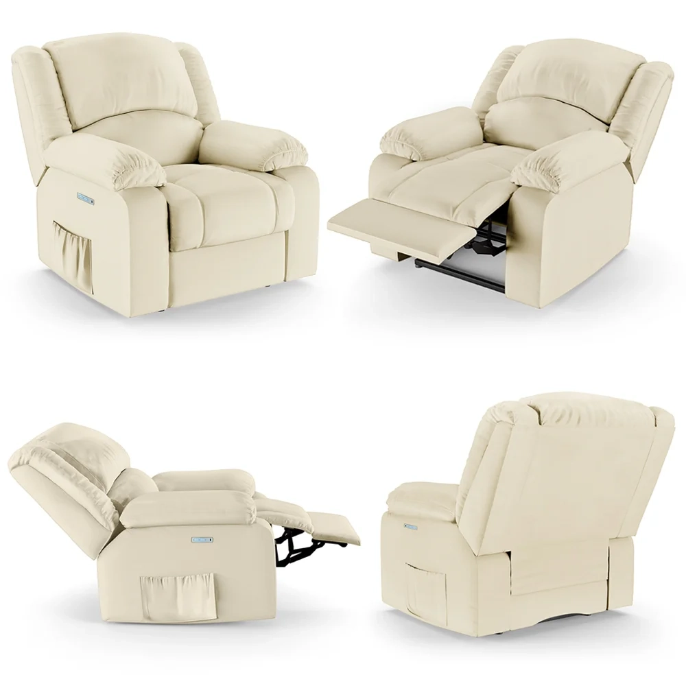 Poltrona do Papai Reclinável Pietra Elétrica LED Massagem FH9 PU Bege - Mpozenato