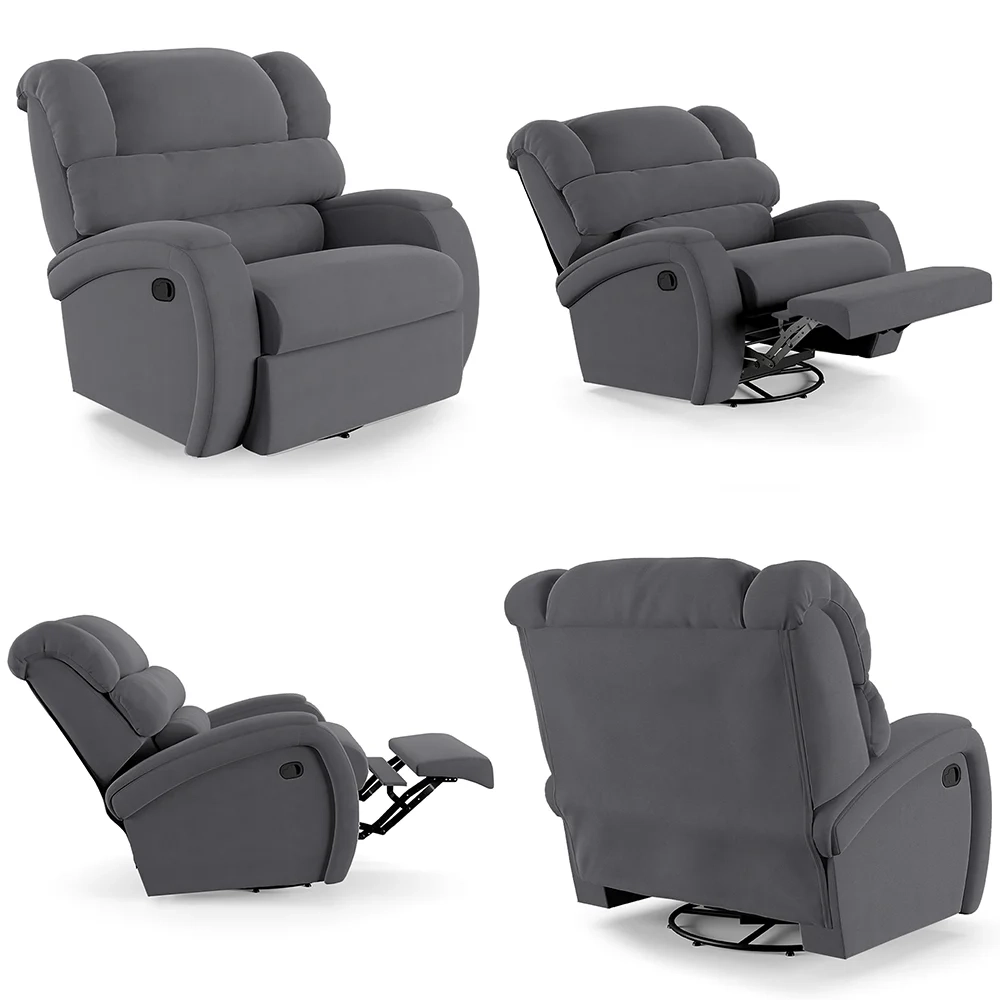Poltrona do Papai Reclinável Kalie Glider Giratória FH9 Veludo Cinza - Mpozenato
