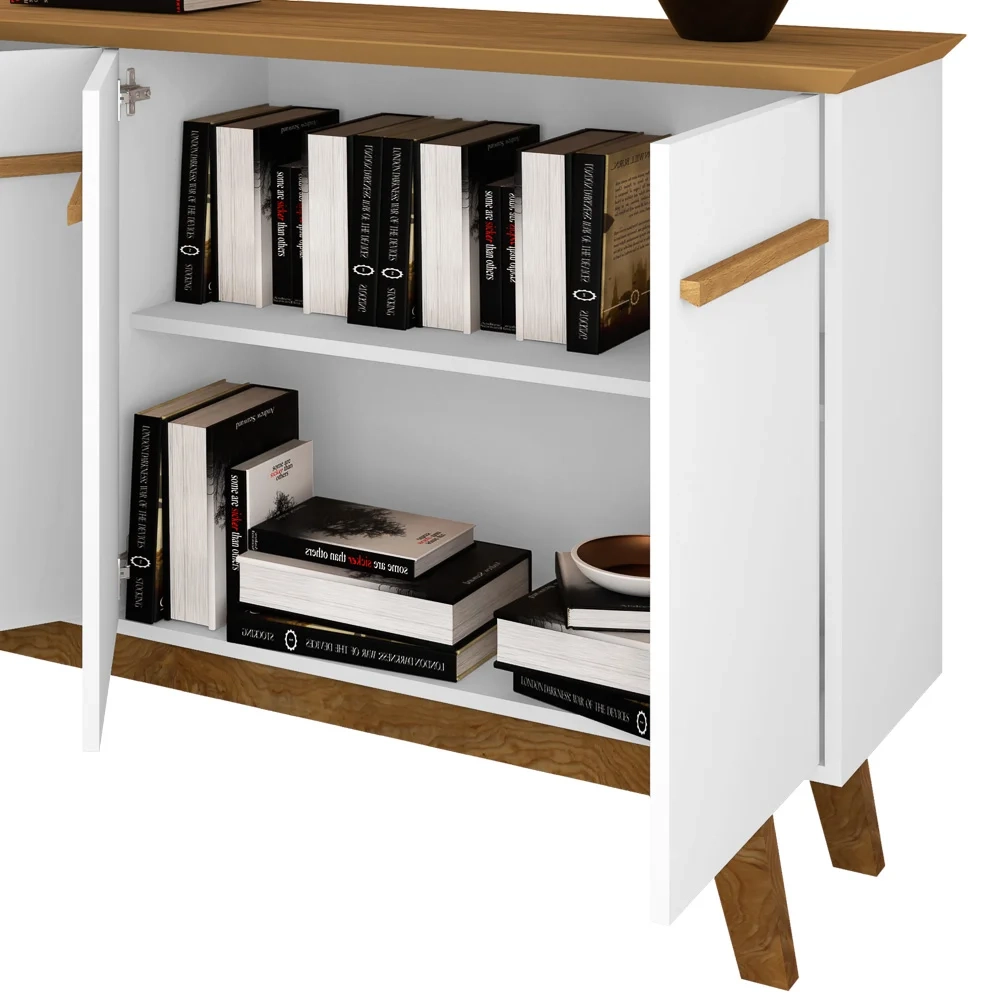 Buffet Aparador Sala de Estar 160cm 4 Portas Opala Cinamomo/Branco - Bechara