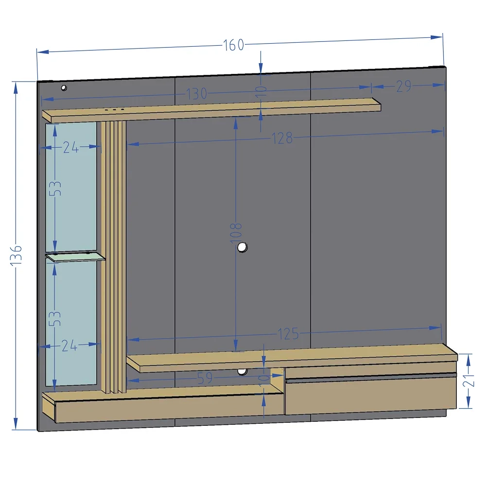 Painel Suspenso Para TV Até 55 Pol. Denver Preto/Cinamomo - Bechara
