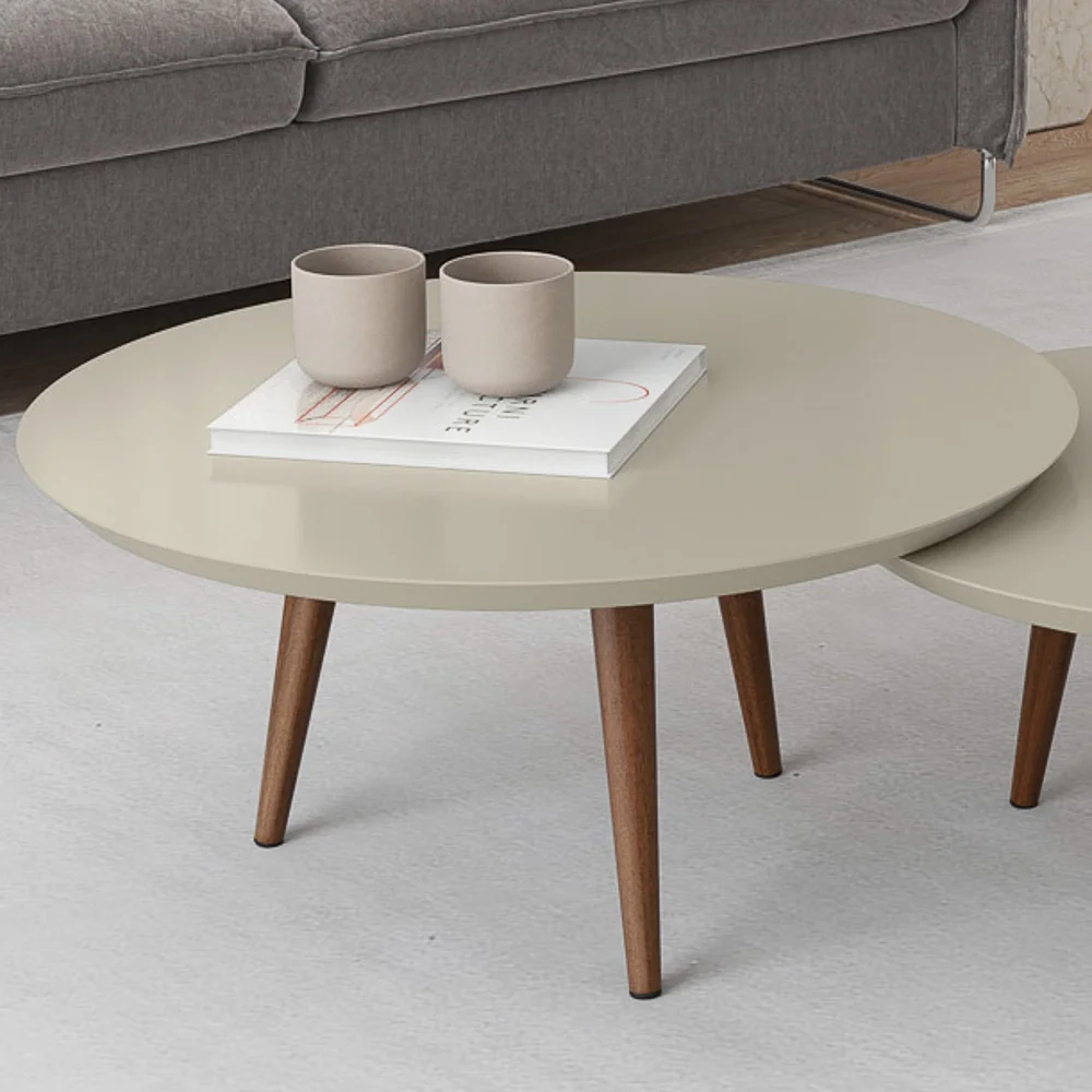 Mesa de Centro Redonda Pés Madeira Luna 670 Off White - Patrimar