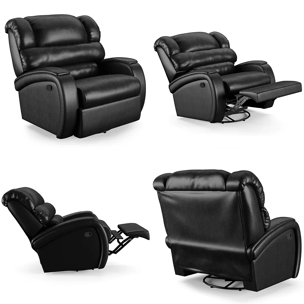 Poltrona do Papai Reclinável Kalie Glider Giratória FH9 PU Preto Brilho - Mpozenato
