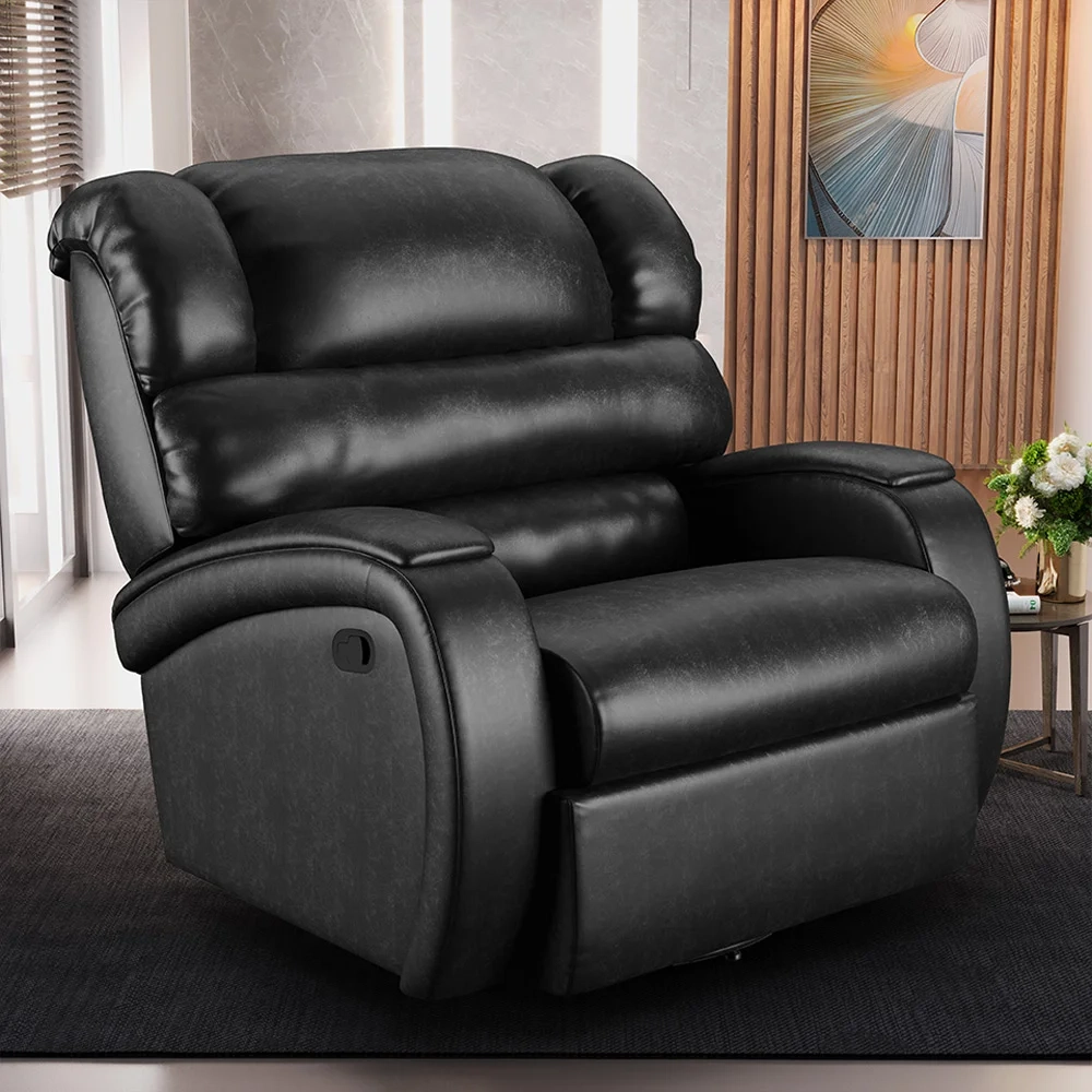 Poltrona do Papai Reclinável Kalie Glider Giratória FH9 PU Preto Brilho - Mpozenato