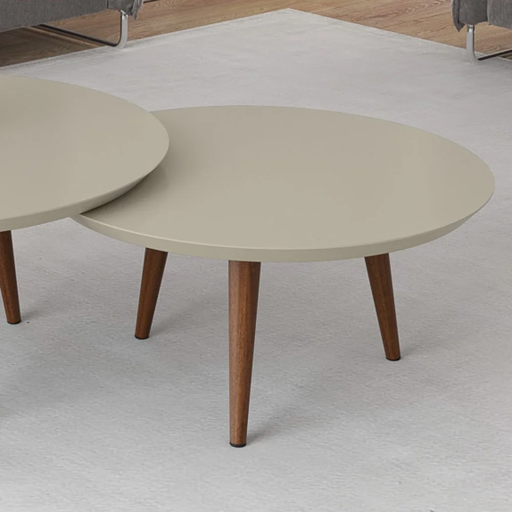 Mesa de Centro Redonda Pés Madeira Luna 590 Off White - Patrimar