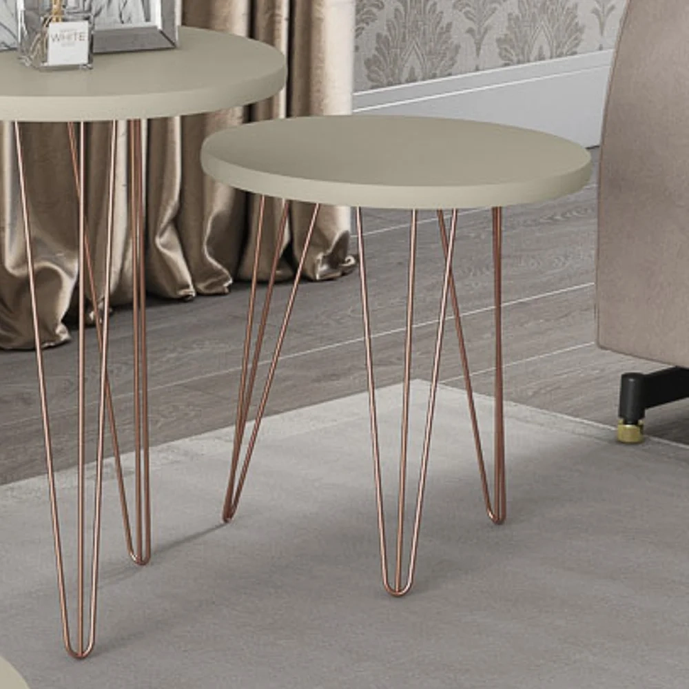 Mesa Lateral Redonda Base Aço Evolution Off White - Patrimar