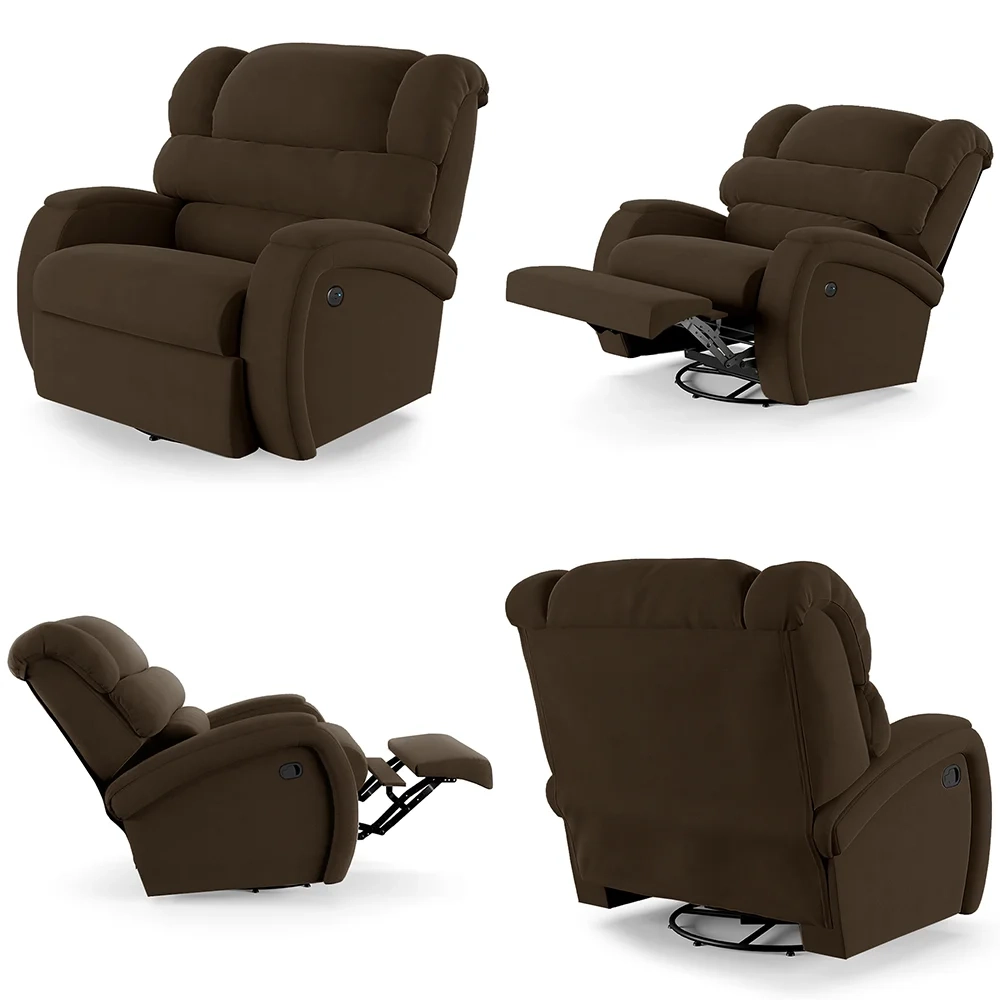 Poltrona do Papai Reclinável Kalie Glider Giratória USB FH9 Veludo Marrom - Mpozenato