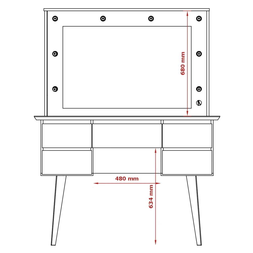 Penteadeira Com Espelho 5 Gavetas Pés Palito Camarim Strass Rosa - Patrimar