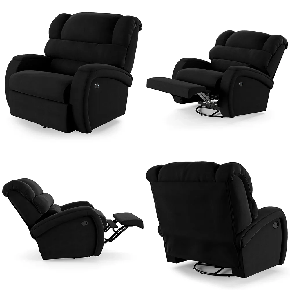 Poltrona do Papai Reclinável Kalie Glider Giratória USB FH9 Veludo Preto - Mpozenato