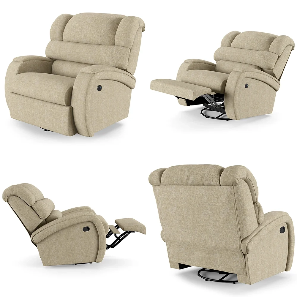 Poltrona do Papai Reclinável Kalie Glider Giratória USB FH9 Linho Bege - Mpozenato