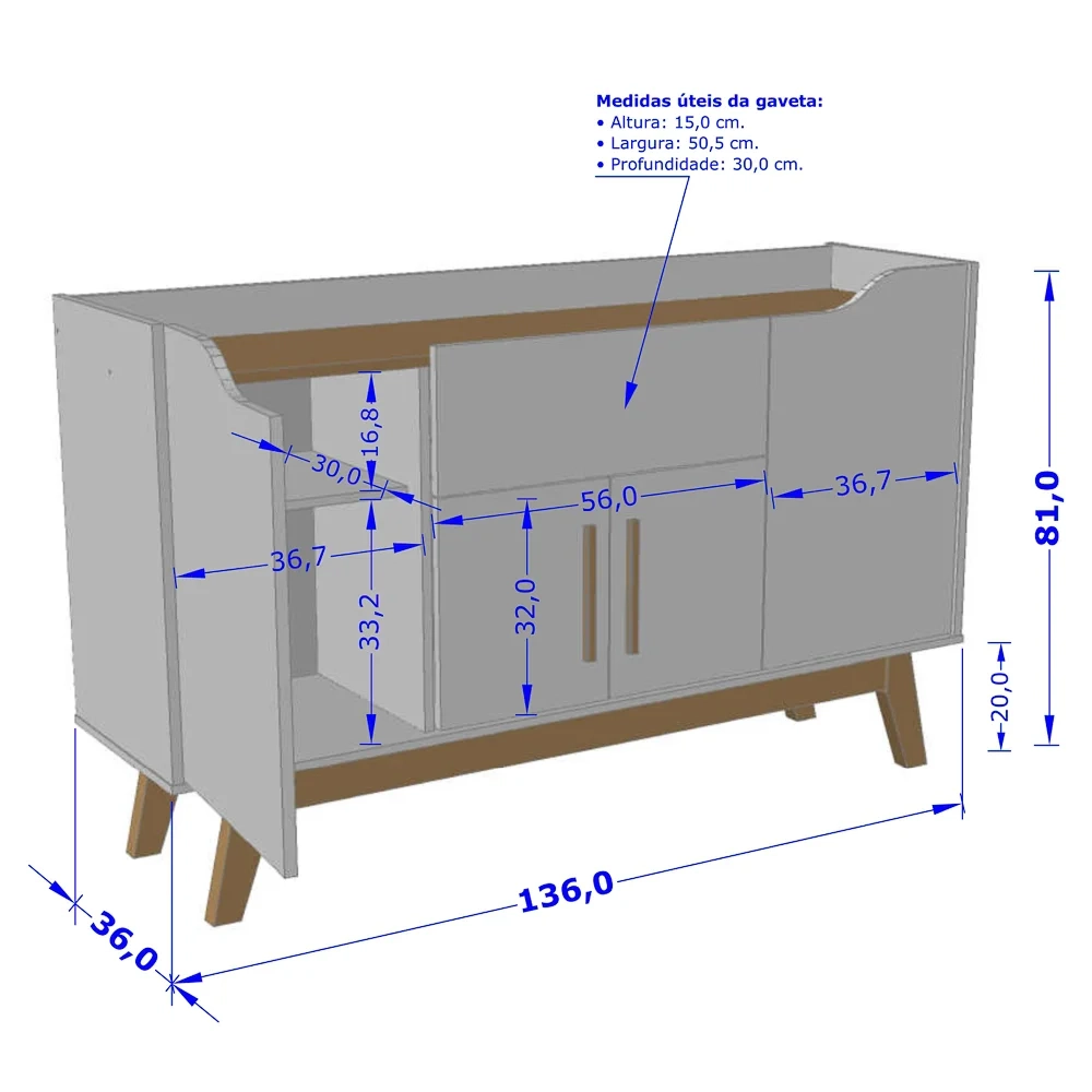 Balcão Aparador Buffet 4 Portas 1 Gaveta Future Off White/Cinamomo - Bechara