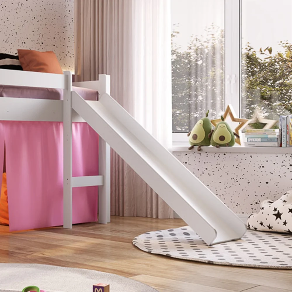 Cama Elevada Com Escorregador E Cortina BB1000 Branco/Rosa - Completa Móveis