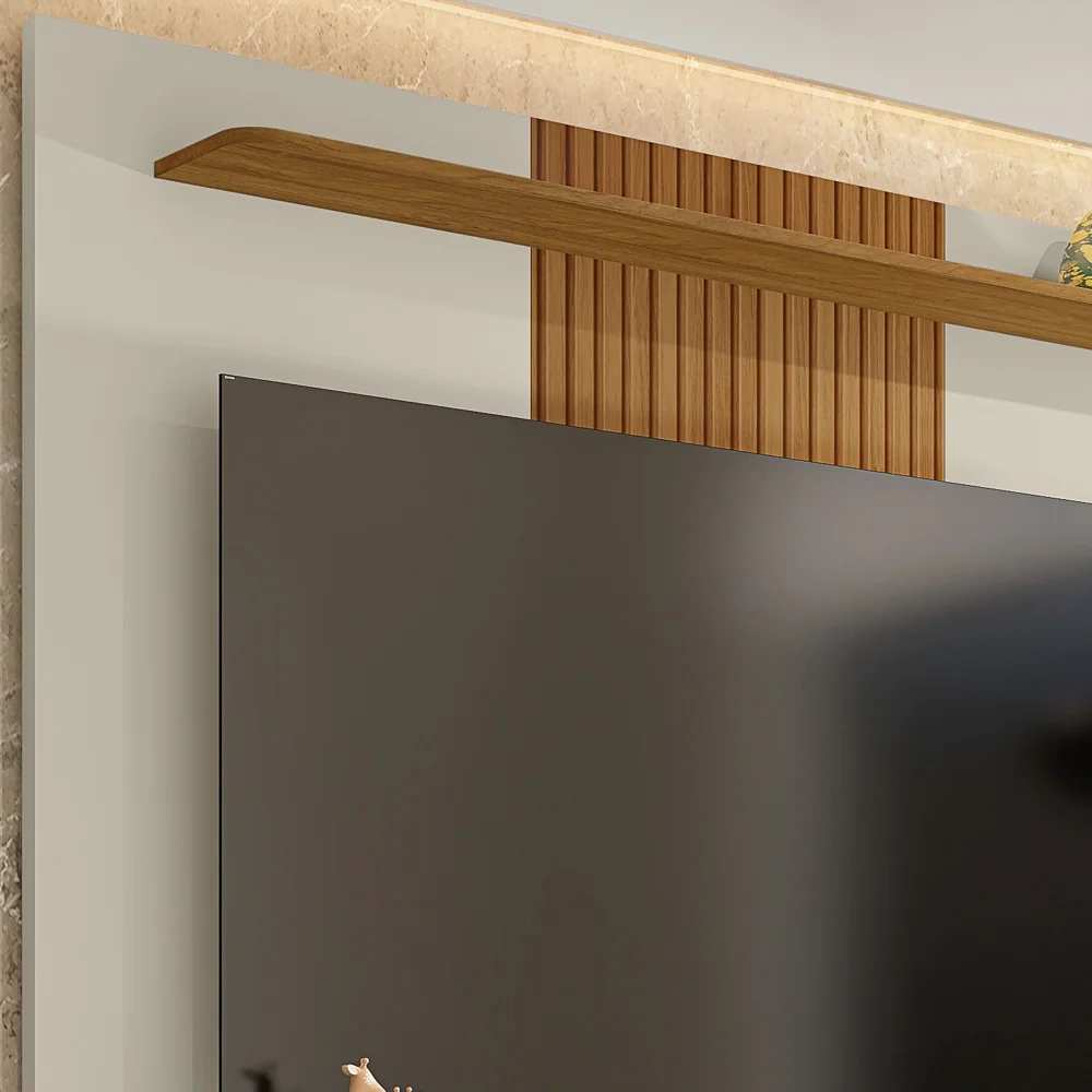 Painel Bancada Suspensa Para TV Até 65 Polegadas Lisboa Off White/Cinamomo/Ripado - Bechara