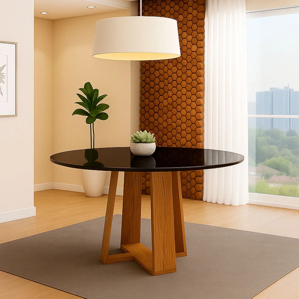 Mesa De Jantar Redonda 6 Lugares 135cm Ella N02 Ypê/Preto - Mpozenato