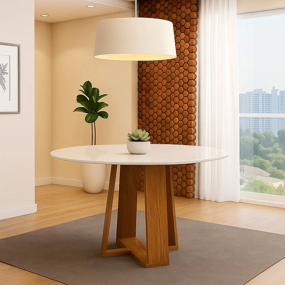 Mesa De Jantar Redonda 6 Lugares 135cm Ella N02 Ypê/Off White - Mpozenato