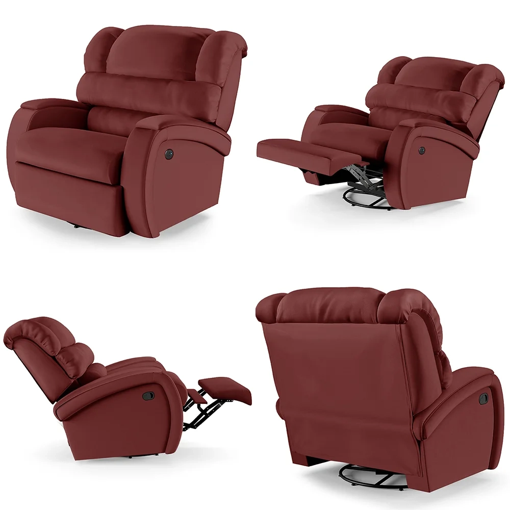 Poltrona do Papai Reclinável Kalie Glider Giratória USB FH9 PU Vermelho - Mpozenato