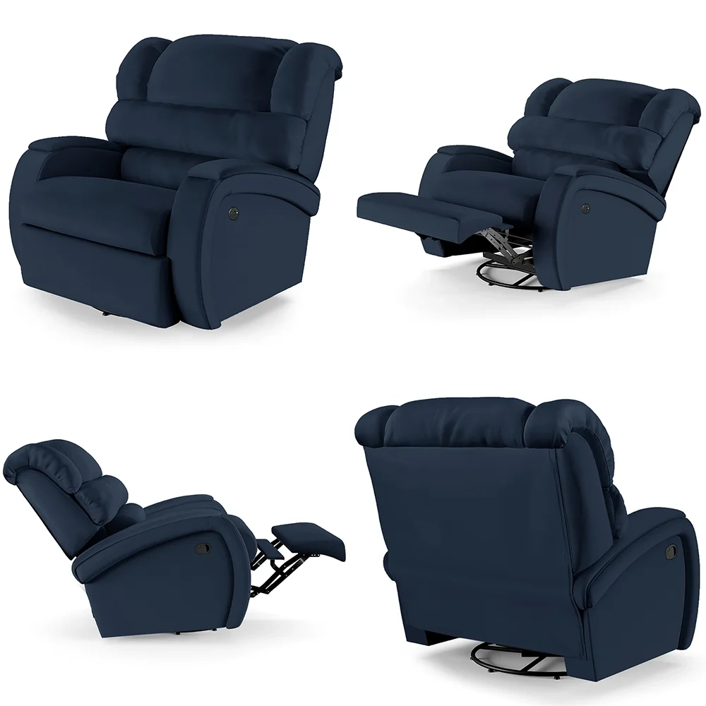 Poltrona do Papai Reclinável Kalie Glider Giratória USB FH9 PU Azul - Mpozenato