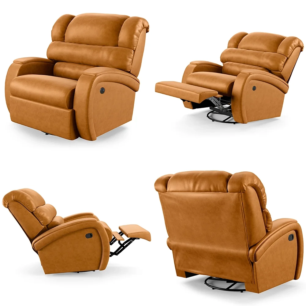 Poltrona do Papai Reclinável Kalie Glider Giratória USB FH9 PU Whisky - Mpozenato