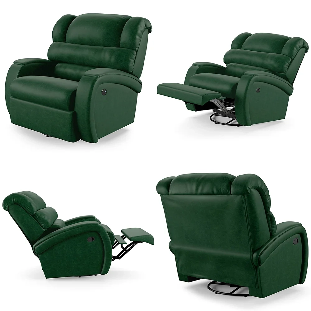 Poltrona do Papai Reclinável Kalie Glider Giratória USB FH9 PU Verde Musgo - Mpozenato