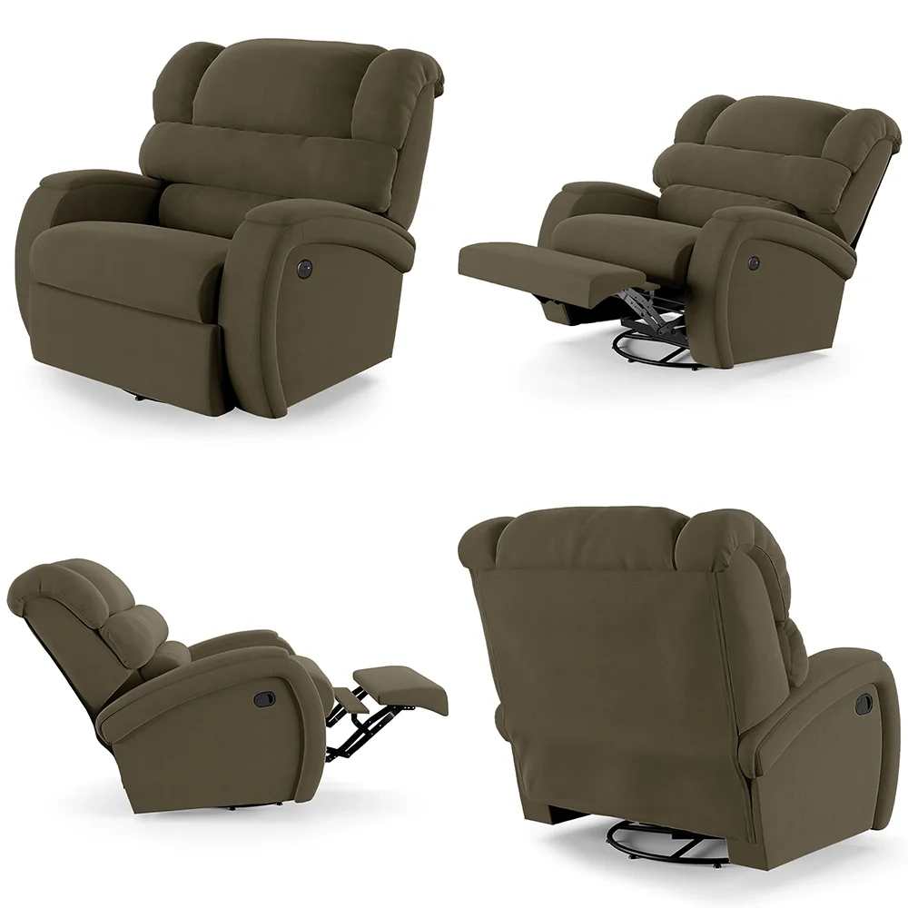 Poltrona do Papai Reclinável Kalie Glider Giratória USB FH9 Veludo Capuccino - Mpozenato