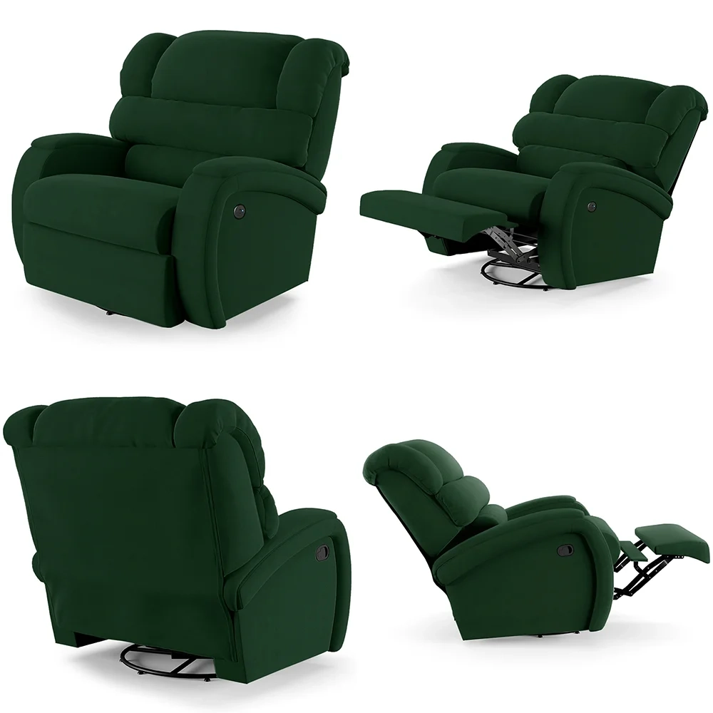 Poltrona do Papai Reclinável Kalie Glider Giratória USB FH9 Veludo Verde - Mpozenato