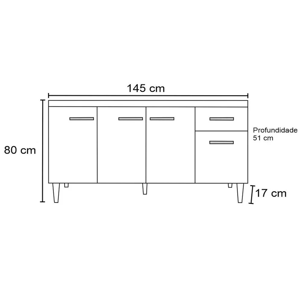 Balcão Gabinete Para Pia 150cm 4 Portas 1 Gaveta Gabriela Branco/Preto Flex - AJL Móveis