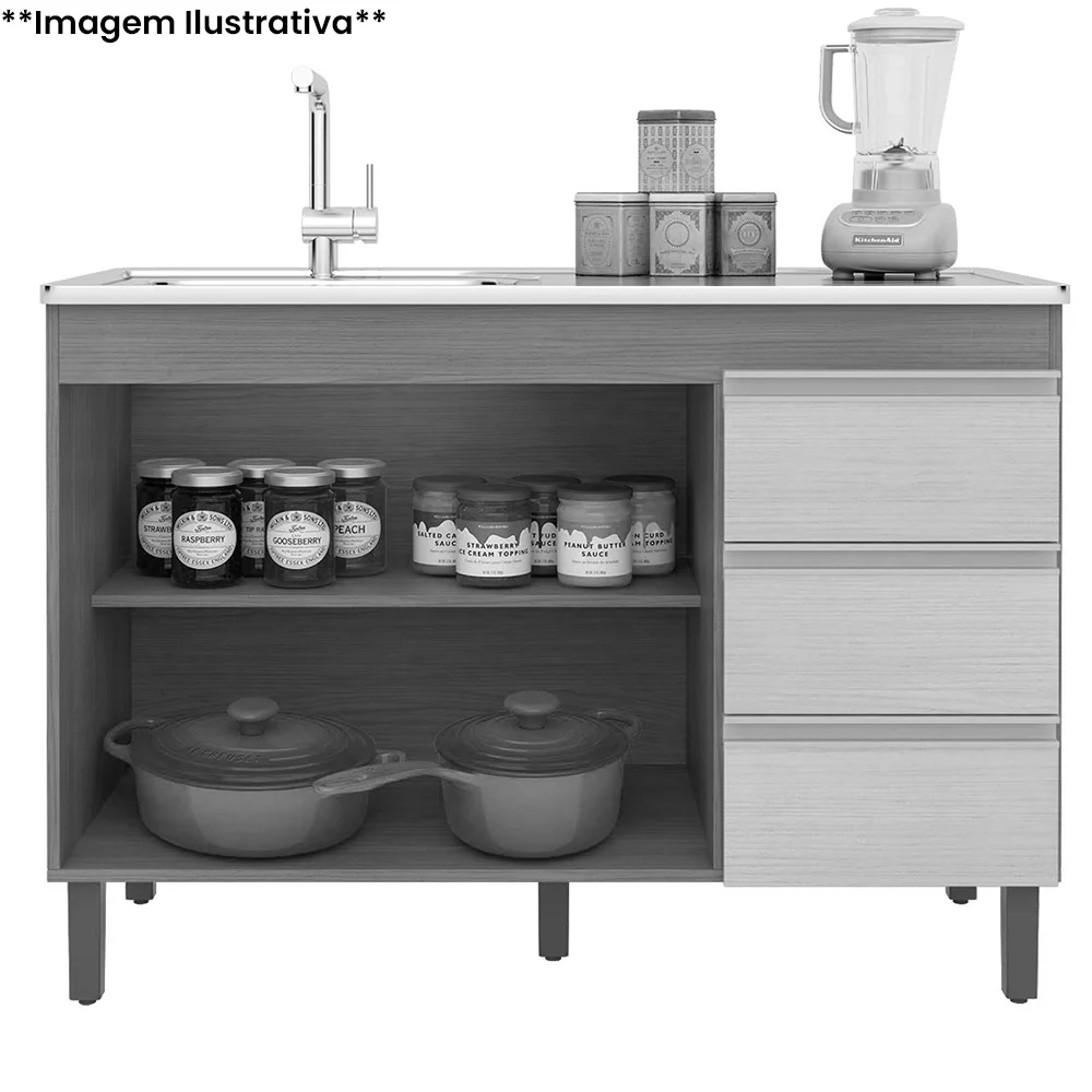 Balcão Gabinete Para Pia 120cm Sem Tampo 2 Portas Karen Z49 Nature/Off White - Mpozenato