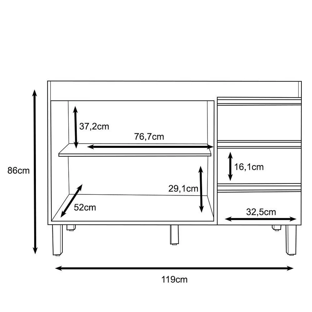 Balcão Gabinete Para Pia 120cm Sem Tampo 2 Portas Karen Z49 Nature/Off White - Mpozenato