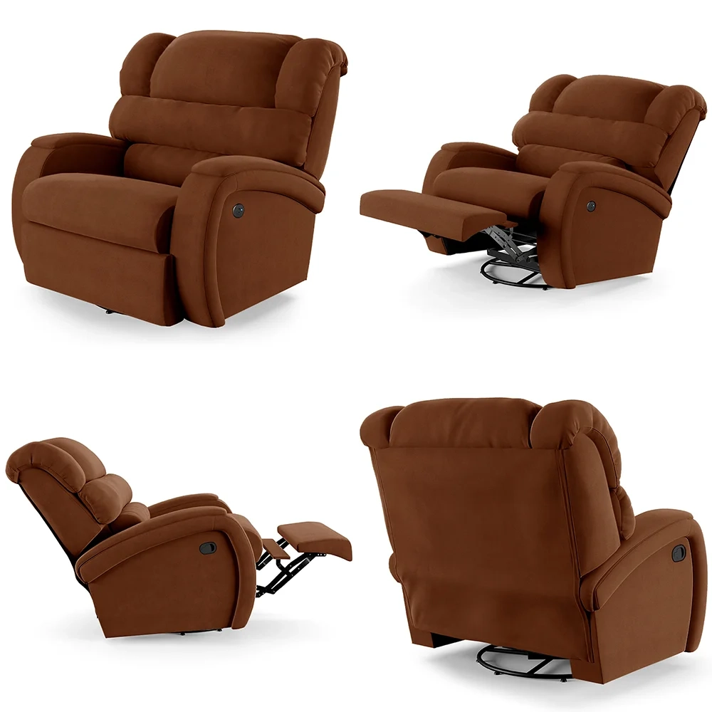 Poltrona do Papai Reclinável Kalie Glider Giratória USB FH9 Veludo Terracota - Mpozenato