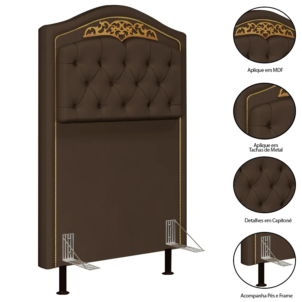 Cabeceira Cama Box Solteiro 90cm com Tachas Imperial Veludo J02 Chocolate - Mpozenato