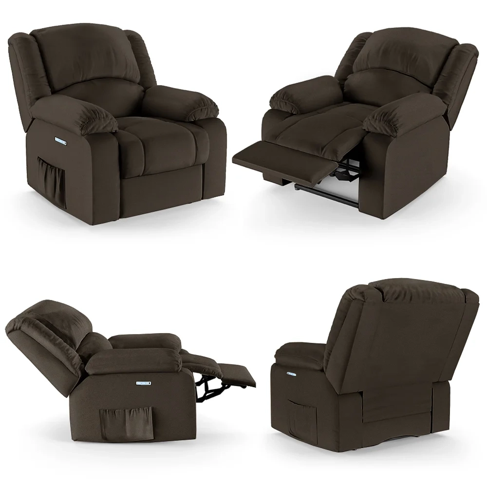 Poltrona do Papai Reclinável Pietra Elétrica LED Massagem FH9 PU Marrom - Mpozenato