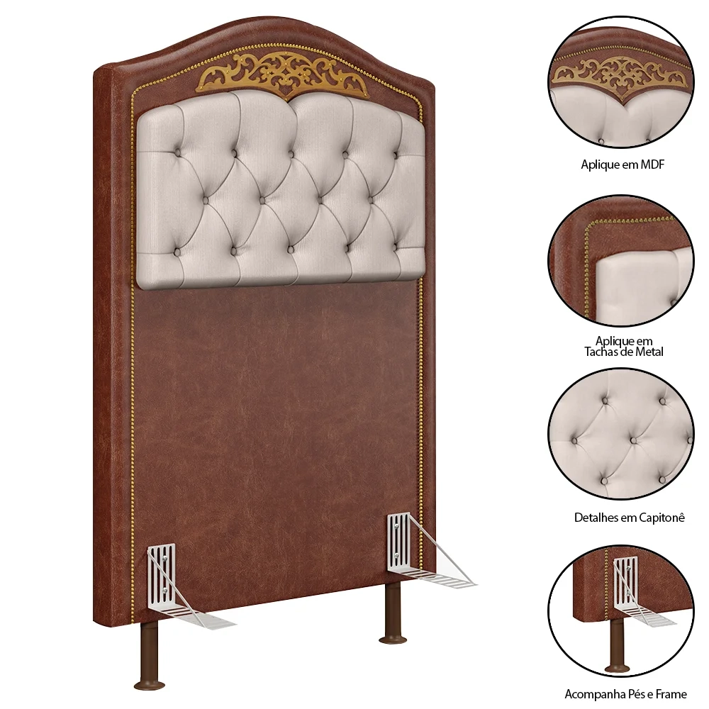 Cabeceira Cama Box Solteiro 90cm com Tachas Imperial J02 Facto Marrom/Bege - Mpozenato