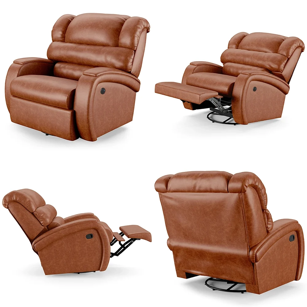 Poltrona do Papai Reclinável Kalie Glider Giratória USB FH9 PU Caramelo Brilho - Mpozenato