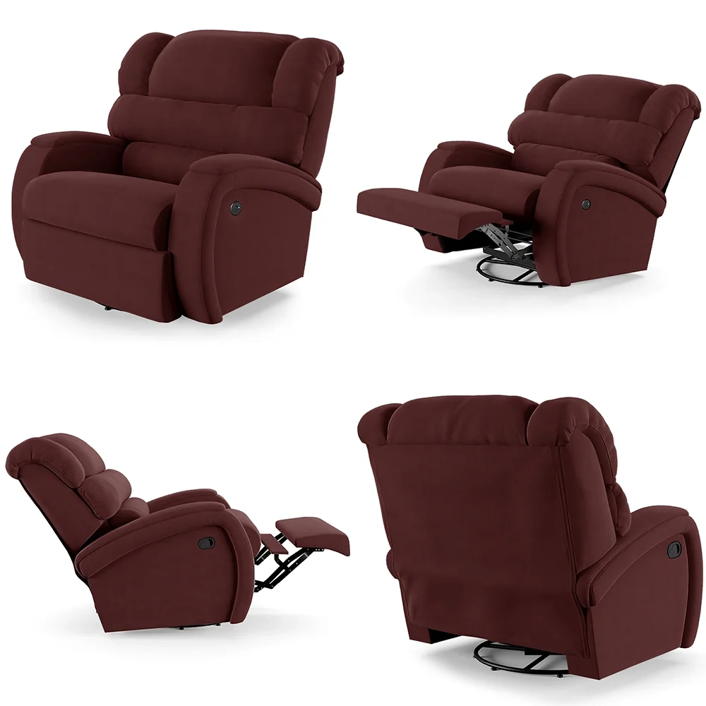 Poltrona do Papai Reclinável Kalie Glider Giratória USB FH9 Veludo Vinho - Mpozenato