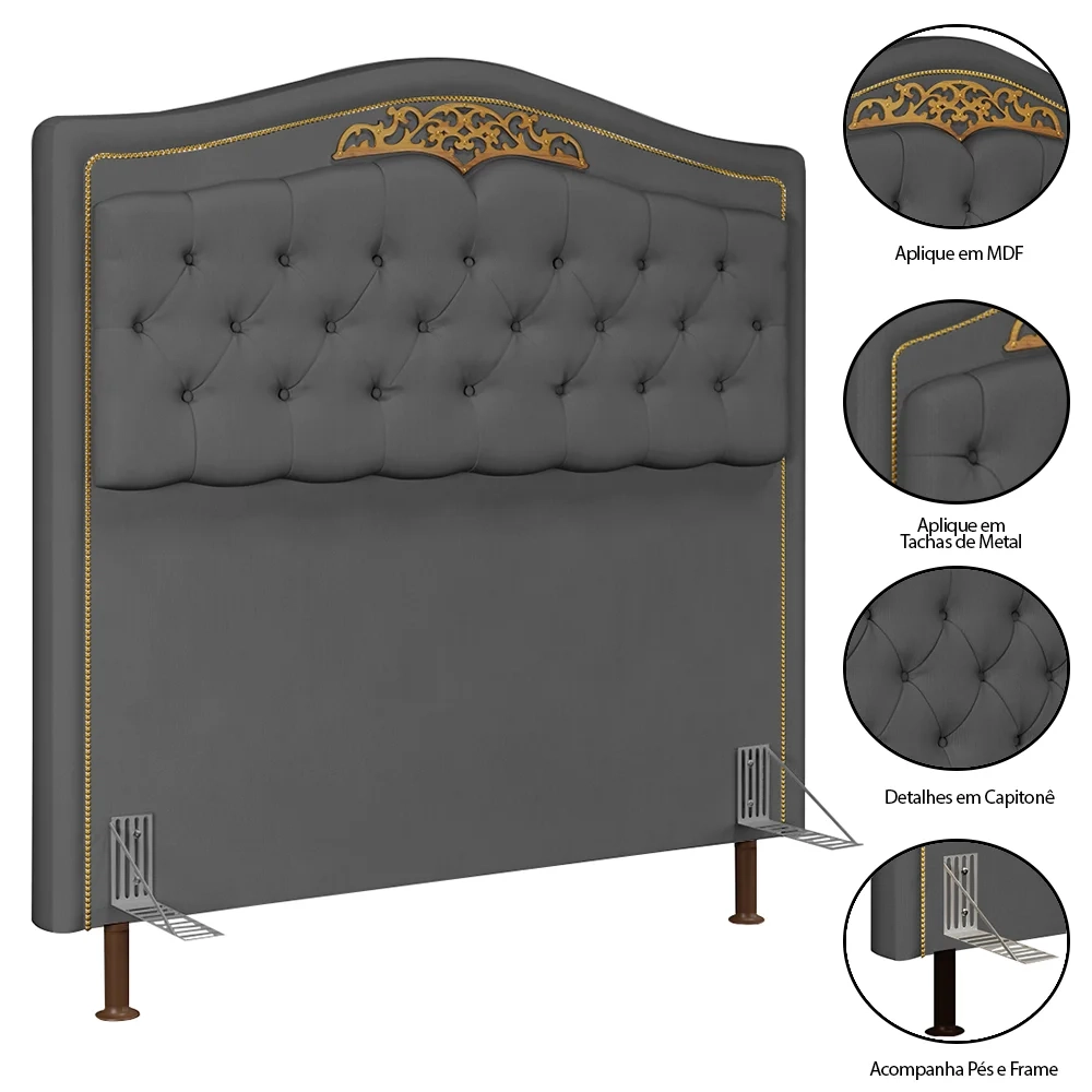 Cabeceira Cama Box Casal 140cm com Tachas Imperial Veludo J02 Cinza - Mpozenato