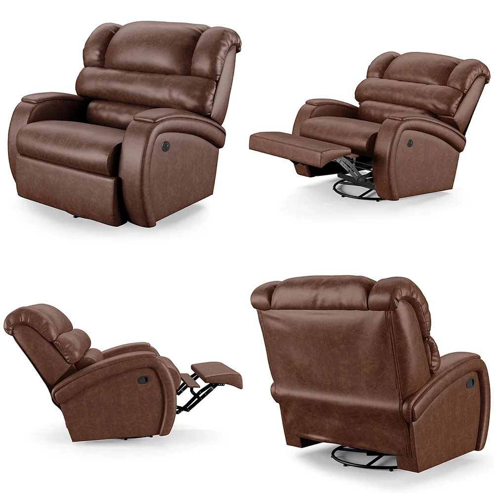 Poltrona do Papai Reclinável Kalie Glider Giratória USB FH9 PU Marrom Brilho - Mpozenato