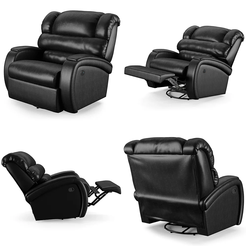 Poltrona do Papai Reclinável Kalie Glider Giratória USB FH9 PU Preto Brilho - Mpozenato