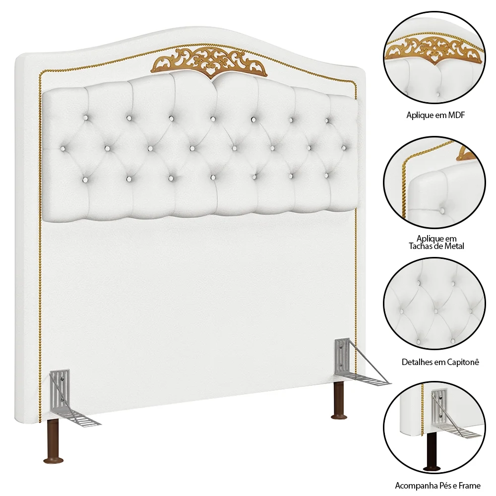 Cabeceira Cama Box Casal Queen 160cm com Tachas Imperial J02 Sintético Branco - Mpozenato