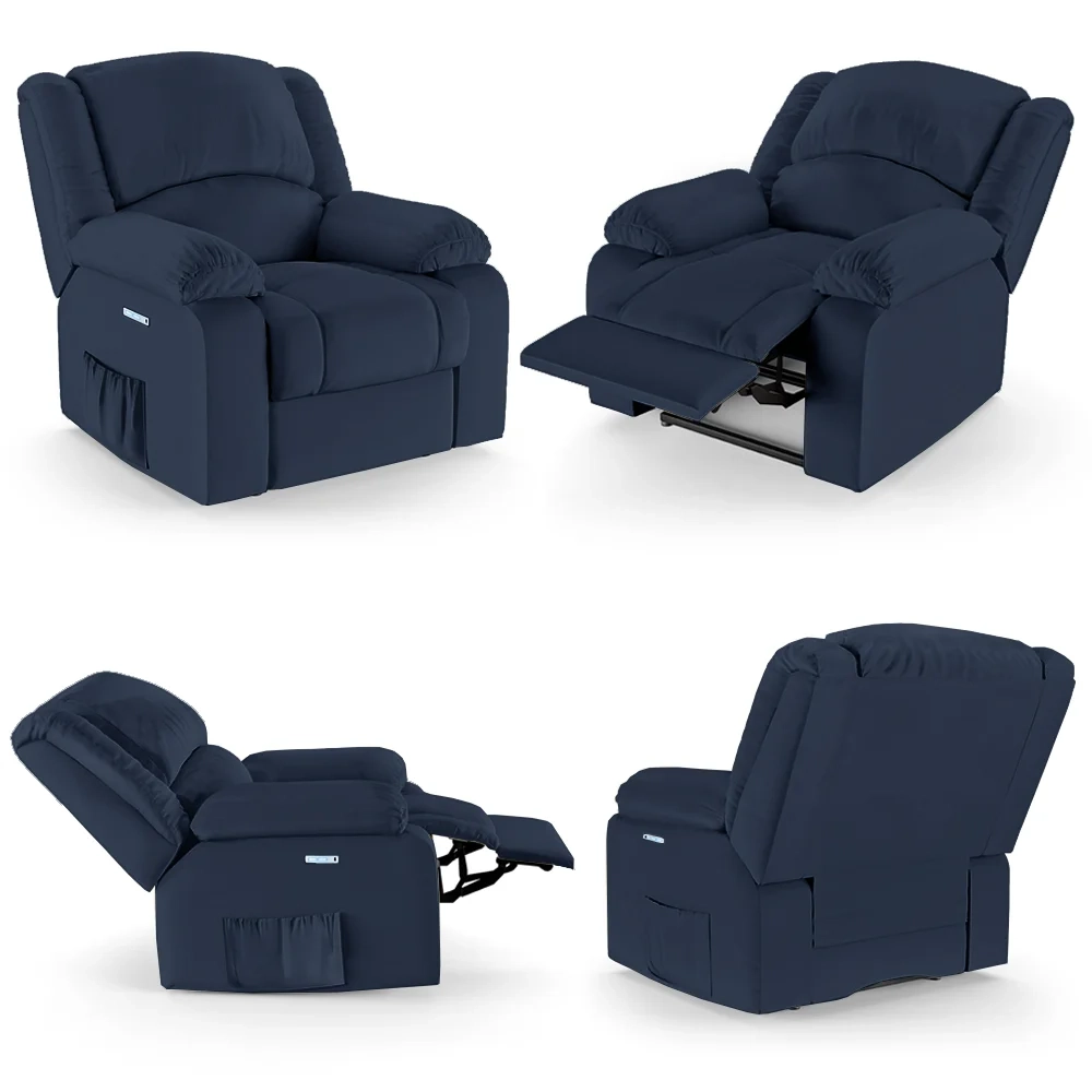 Poltrona do Papai Reclinável Pietra Elétrica LED Massagem FH9 PU Azul - Mpozenato