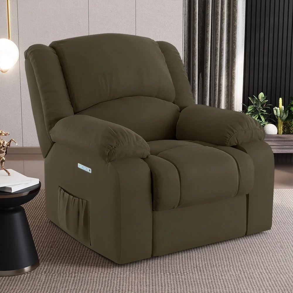 Poltrona do Papai Reclinável Pietra Elétrica LED Massagem FH9 Veludo Capuccino - Mpozenato