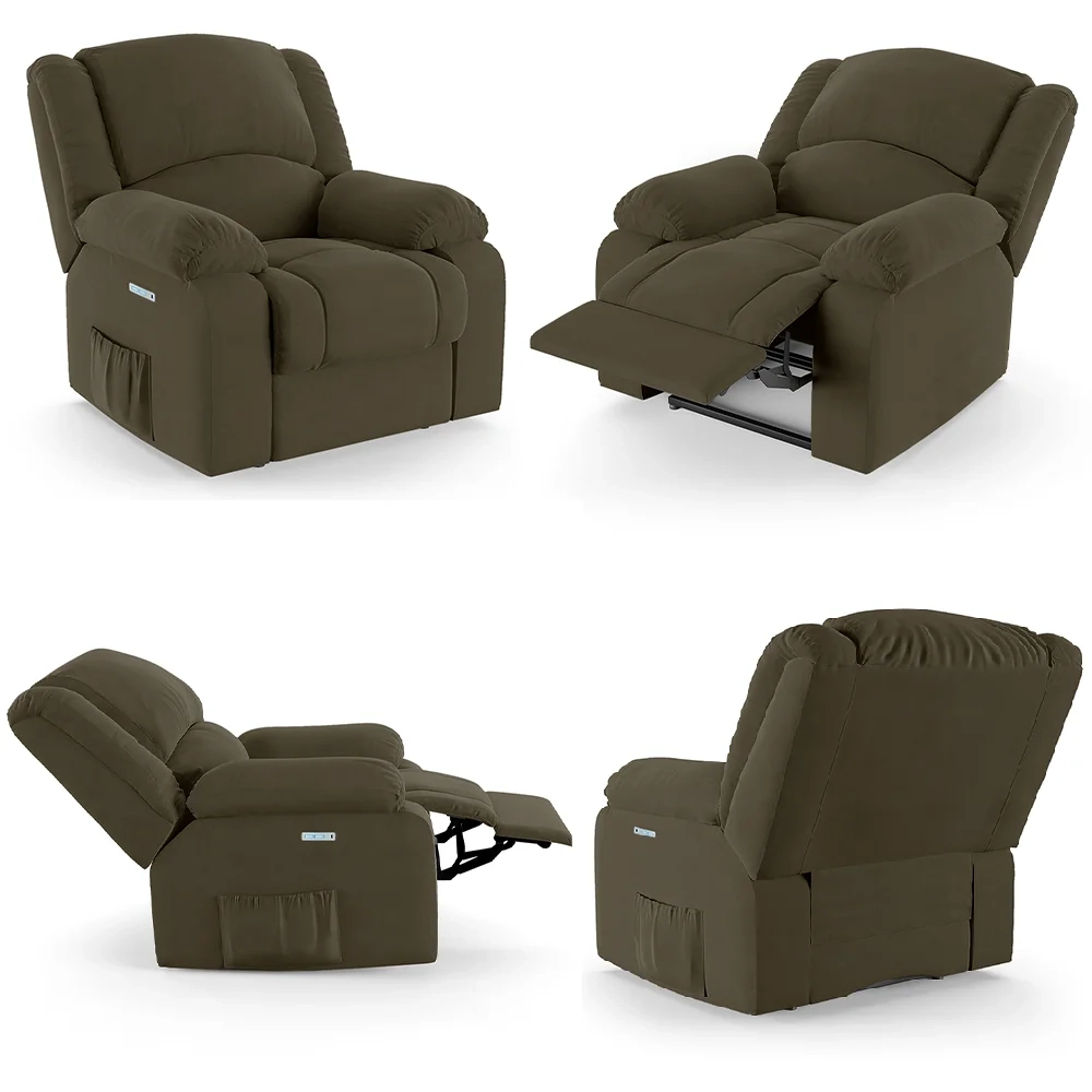 Poltrona do Papai Reclinável Pietra Elétrica LED Massagem FH9 Veludo Capuccino - Mpozenato