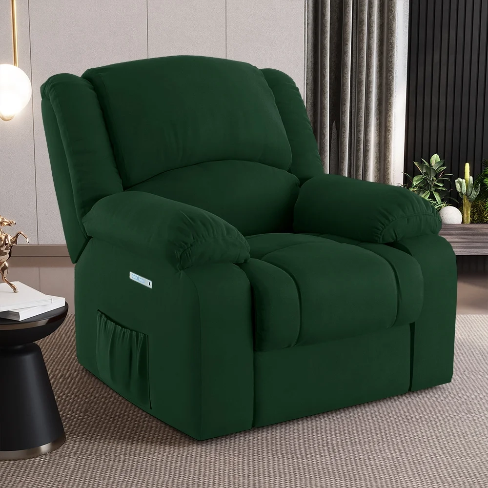 Poltrona do Papai Reclinável Pietra Elétrica LED Massagem FH9 Veludo Verde - Mpozenato