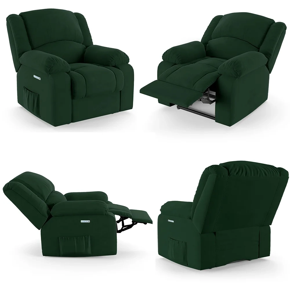 Poltrona do Papai Reclinável Pietra Elétrica LED Massagem FH9 Veludo Verde - Mpozenato