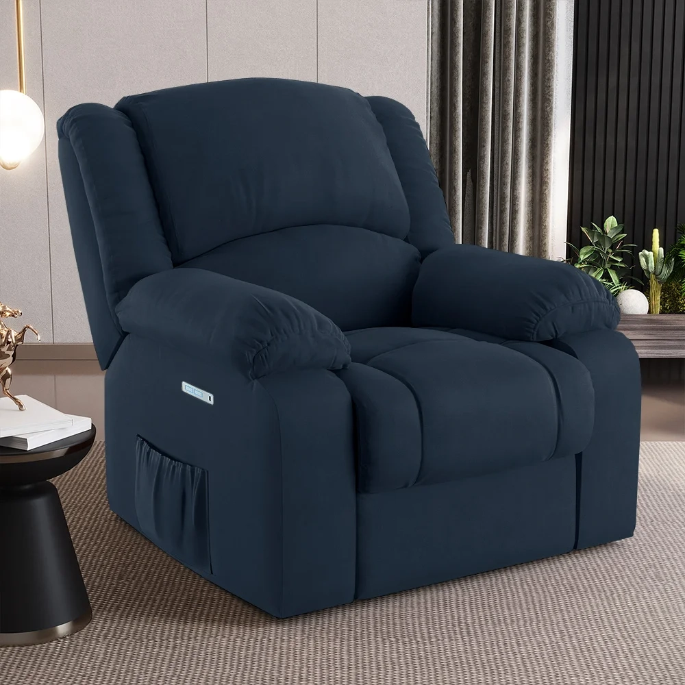 Poltrona do Papai Reclinável Pietra Elétrica LED Massagem FH9 Veludo Azul - Mpozenato